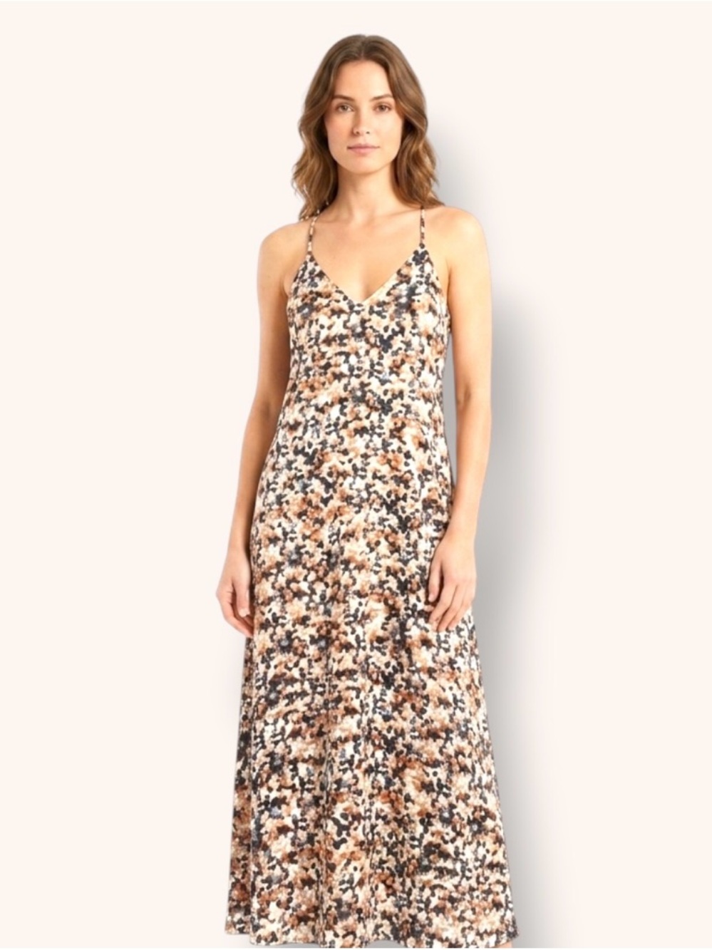 Nicole Miller Brown Print Spaghetti Strap Maxi Dress